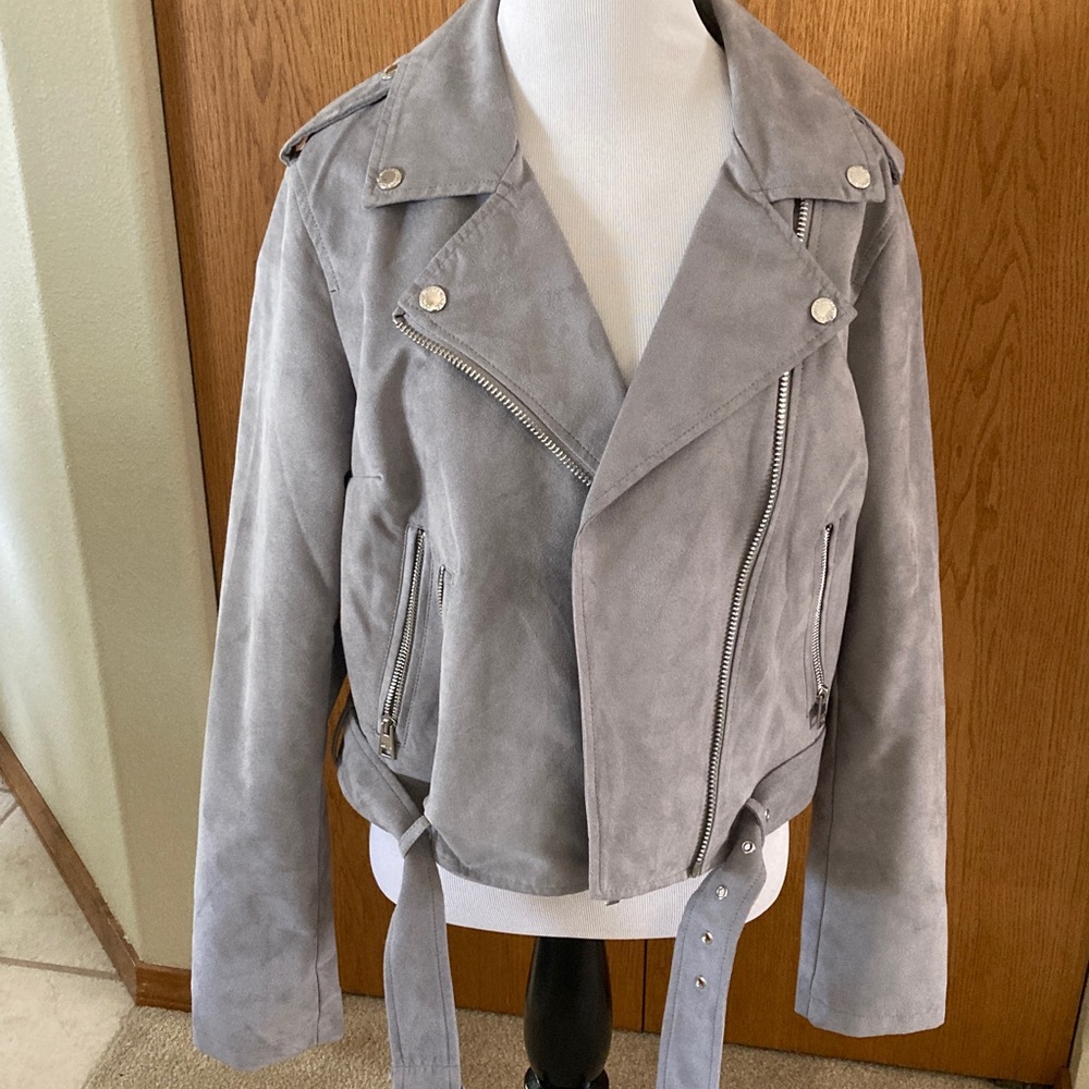 Levi Gray Faux Suede Moto Jacket - Women